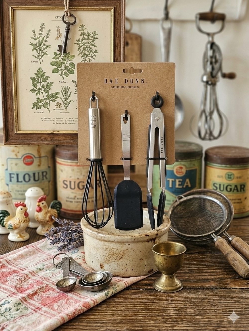 Rae Dunn 3-Piece Mini Utensil Set | WHISK FLIP TONGS